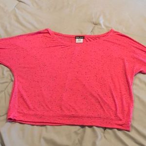 Large, Crop top, Pink w/ navy blue textured spots
